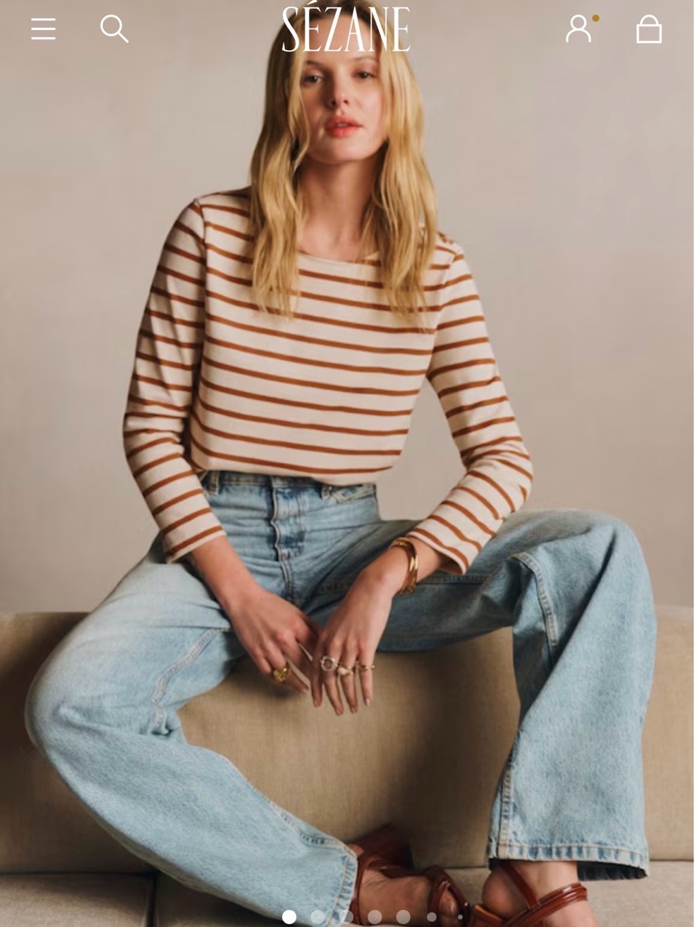 Sezane Marinere Long-Sleeve Women’s Top in Ecru and Camel